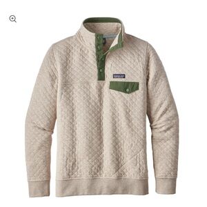 Patagonia Cream Quilted Snap-T Pullover with Olive Accents